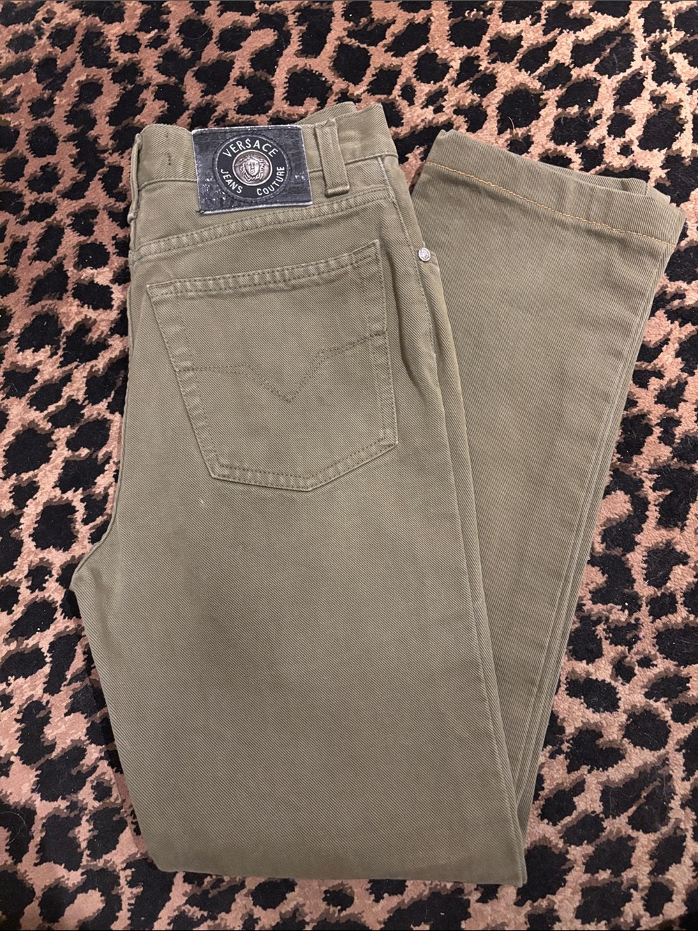 Versace Olive Green Slim Straight Jeans